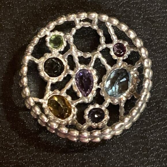 Sterling Silver and Multi Gemstone Pendant/Slide Circle Shape - Picture 5 of 5